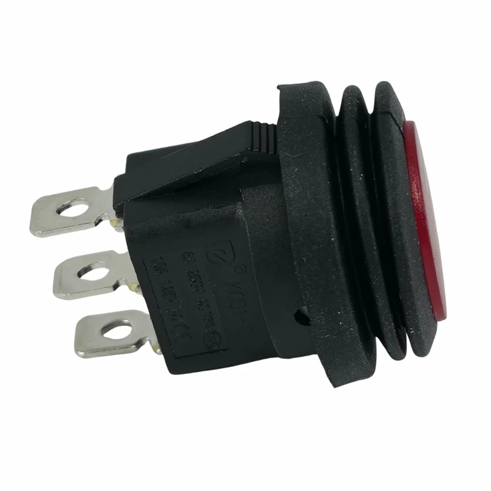Przełącznik kołyskowy SPDT 6A 250V/12V-24V wodoszczelny Ø20mm czerwony/czarny