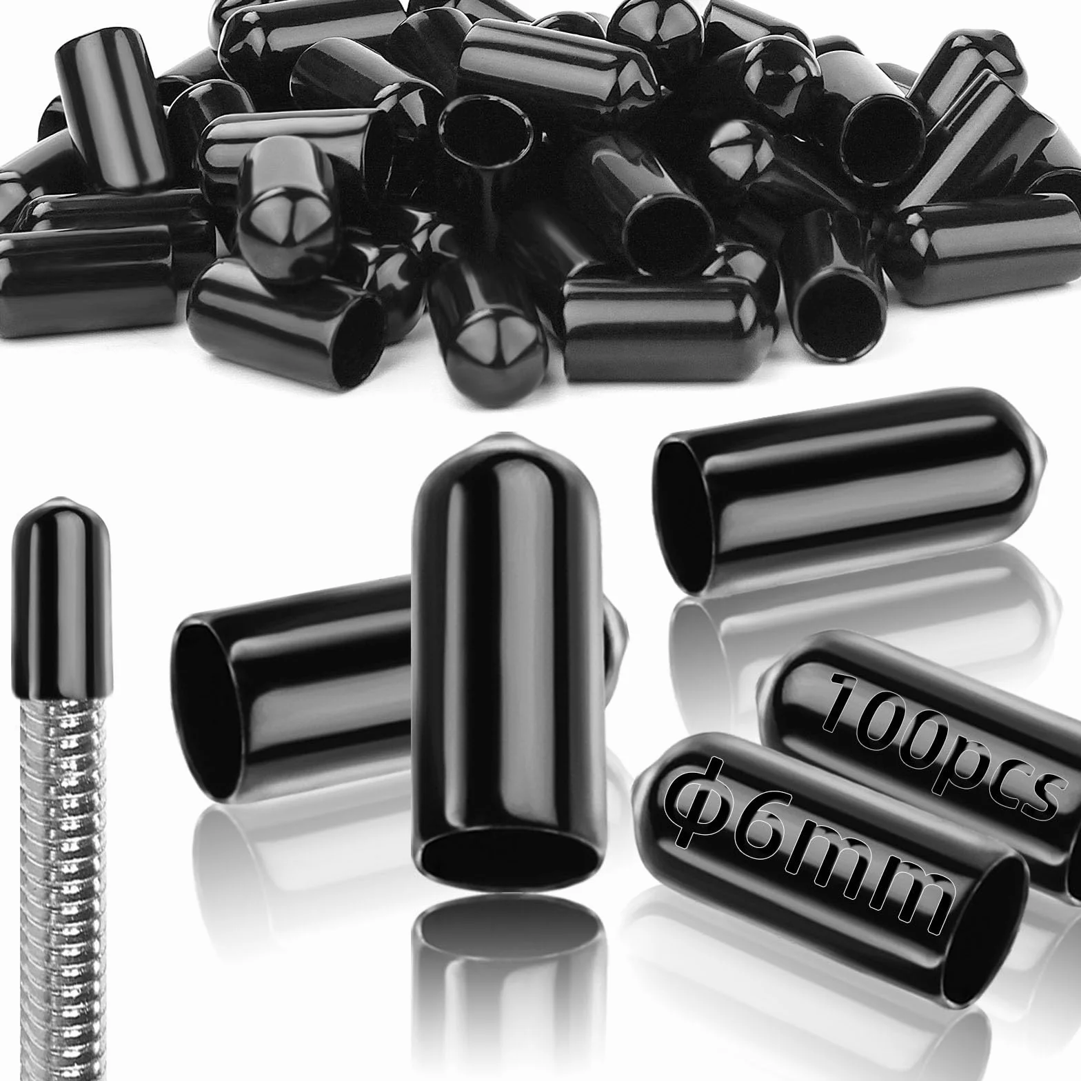 100 sztuk gumowych zaślepek 6 mm / 0,24 cala PVC okrągłe zaślepki drutowe czarne do butelek 5,5-7 mm rury gwintowane śruby ochronne krzesło noga śruba