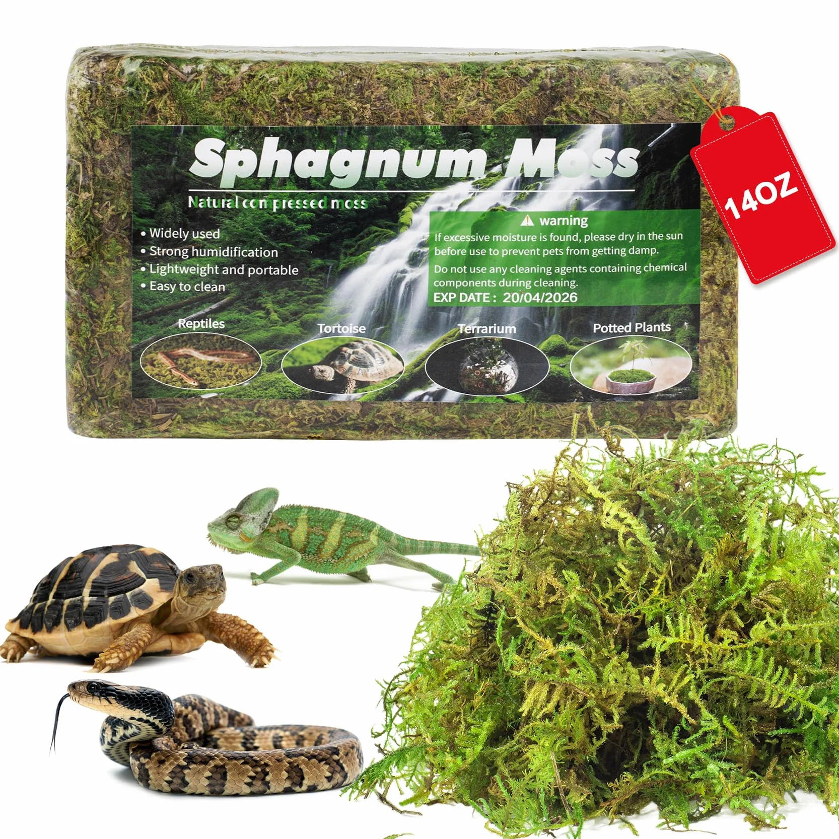 50QT Wysokiej jakości mech torfowca dla gadów – 400 ml naturalna pościel z mchem gadów do terrarium, wylęgu, leśnego mchu torfowca, podłoża dla węży, gekona, żółwi, żab, lampart