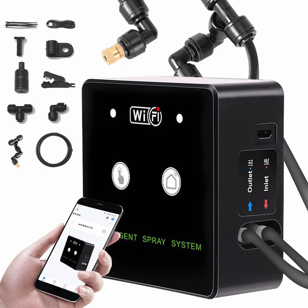 Terminowy system mgiełki do terrarium WiFi Rainforest inteligentny zestaw do nawilżania gadów z obrotową dyszą 360 połączeń, sterowanie za pomocą aplikacji mobilnej, pompa automatyczna