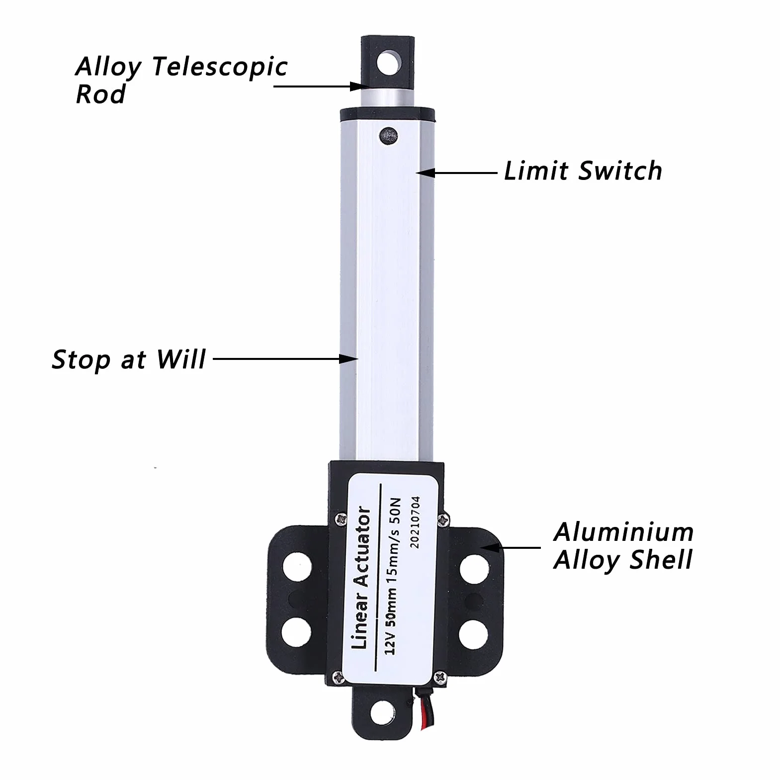 Elektryczny napęd liniowy, siłownik liniowy, skok 50 mm, napęd liniowy 12 V DC do szafek i otwieraczy okien (skok 50 mm-15 mm/s-50 N)