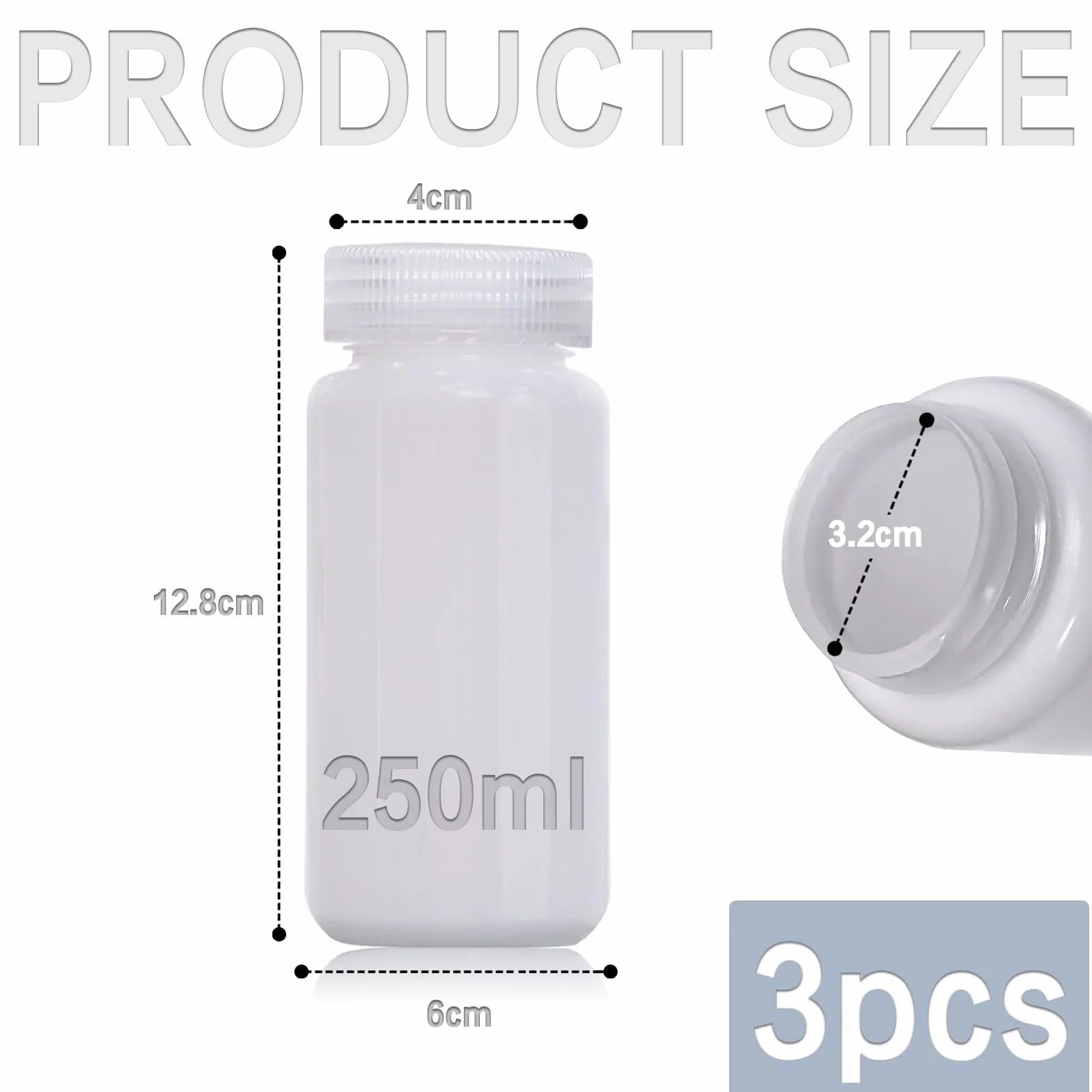 Butelki laboratoryjne HDPE 250 ml z szeroką szyjką, szczelne, do próbek wody