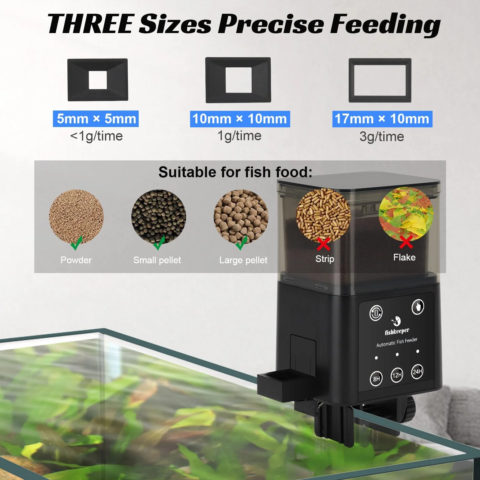 fishkeeper Automatyczny automat do karmienia ryb z trzema trybami karmienia sterowanymi czasowo, 200 ml, nadaje się do karmienia akwariów na urlopie