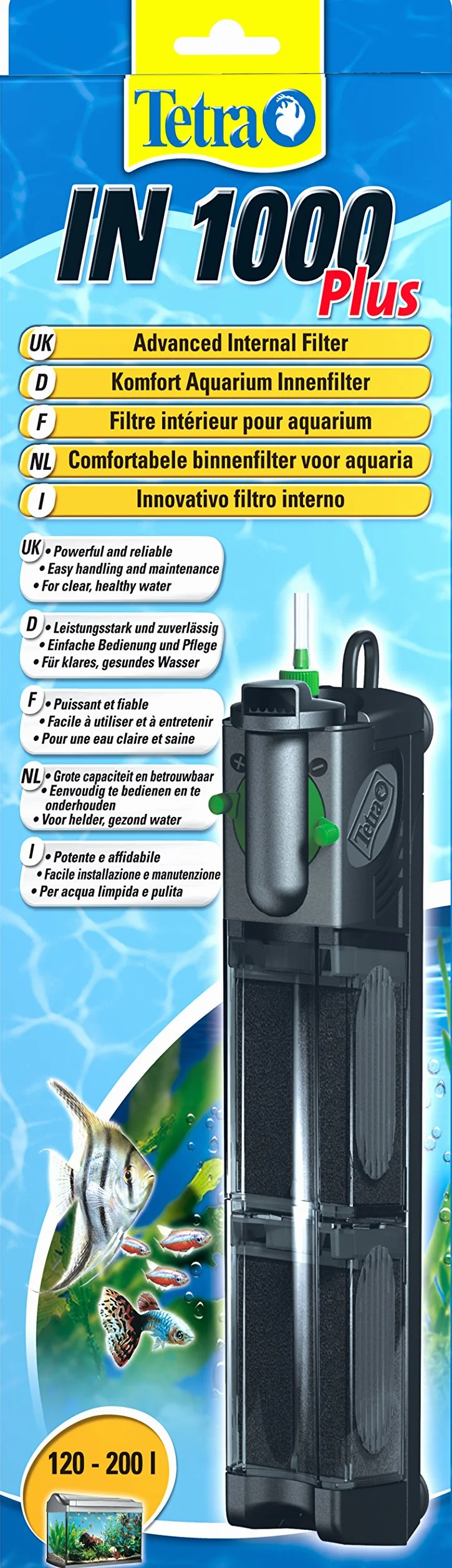 Tetra IN 1000 plus filtr wewnętrzny do akwarium - filtr do czystej i zdrowej wody, filtracja mechaniczna, biologiczna i chemiczna, nadaje się do akwariów o pojemności 120-200 litrów