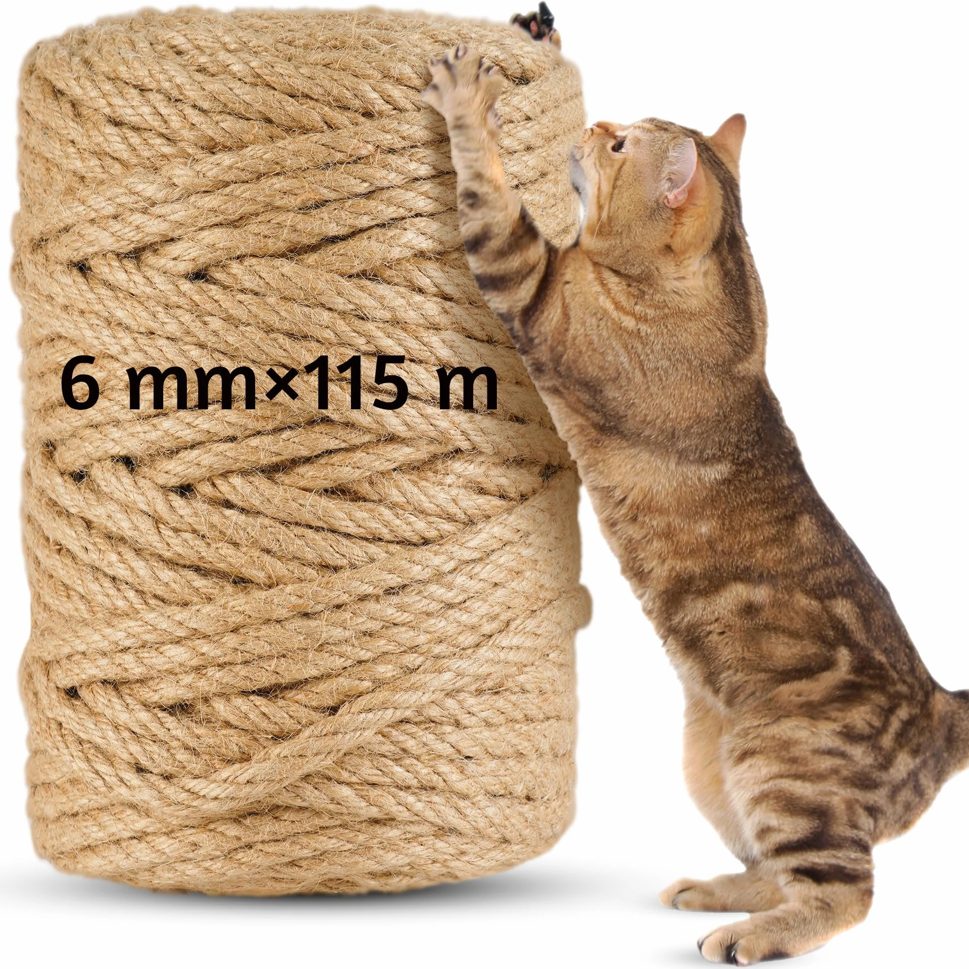 Lina sizalowa do drapaka, 115 m, 6 mm, naturalna linka sizalowa dla kotów, do domu, ogrodu, prac ręcznych, DIY, dekoracja, sznurek do wymiany (115 m x 6 mm)