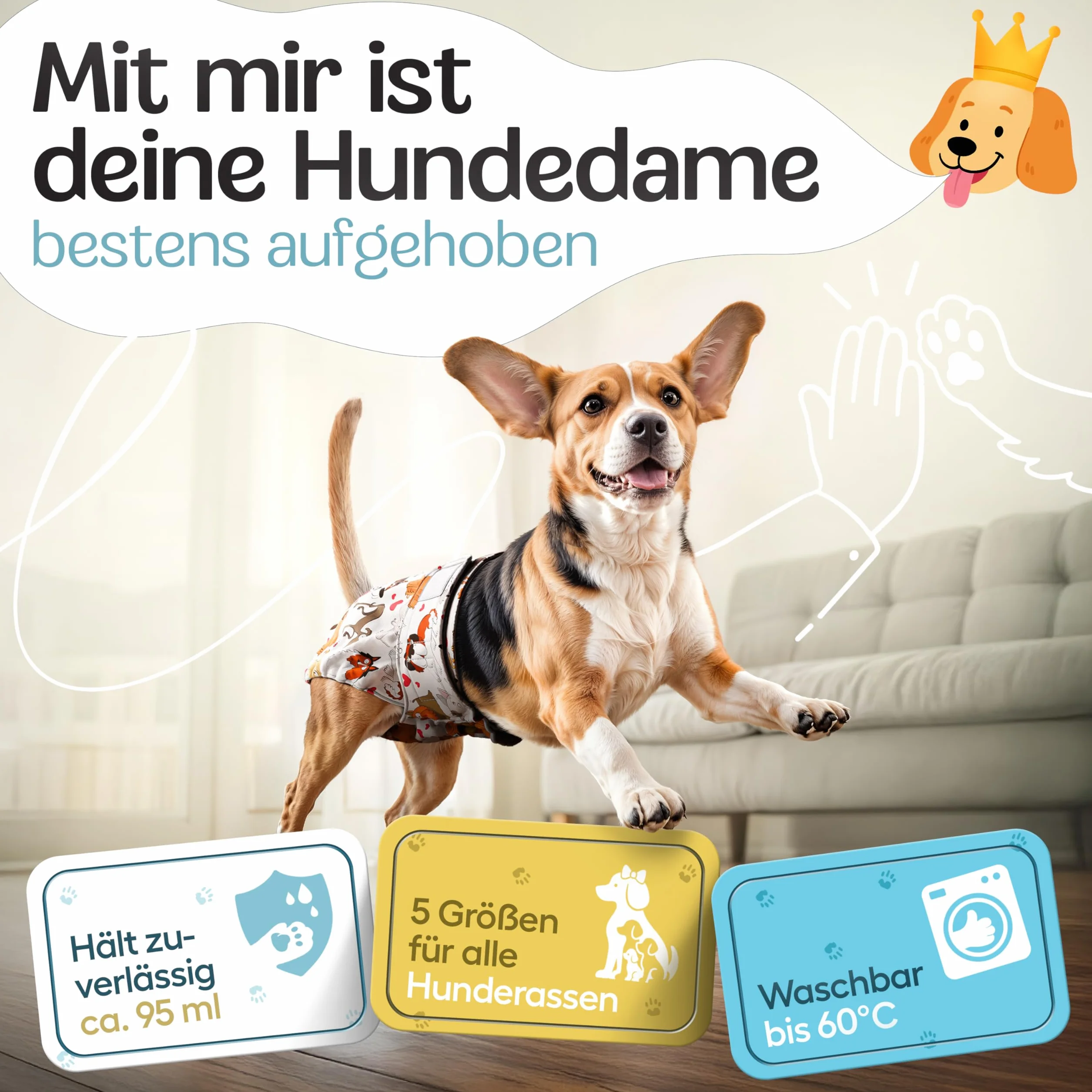 HUND IST KÖNIG Pieluchy dla suczek (3 sztuki) - Wysoce absorpcyjne spodnie na cieczkę dla suczek z 3-stopniową regulacją - Ekologiczne pieluchy dla psów, spodenki na cieczkę i nietrzymanie moczu