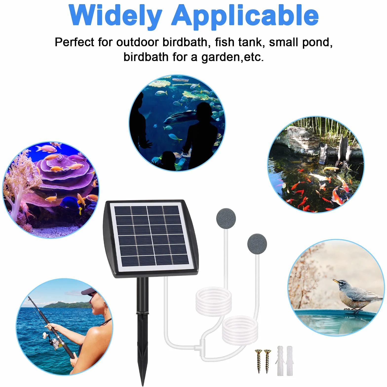 Pompa solarna do akwarium, natleniacz, GuKKK Outdoor Pool Pond Air Oxygen Pump, napowietrzacz z rurką tlenową do akwarium i kamieniem bąbelkowym