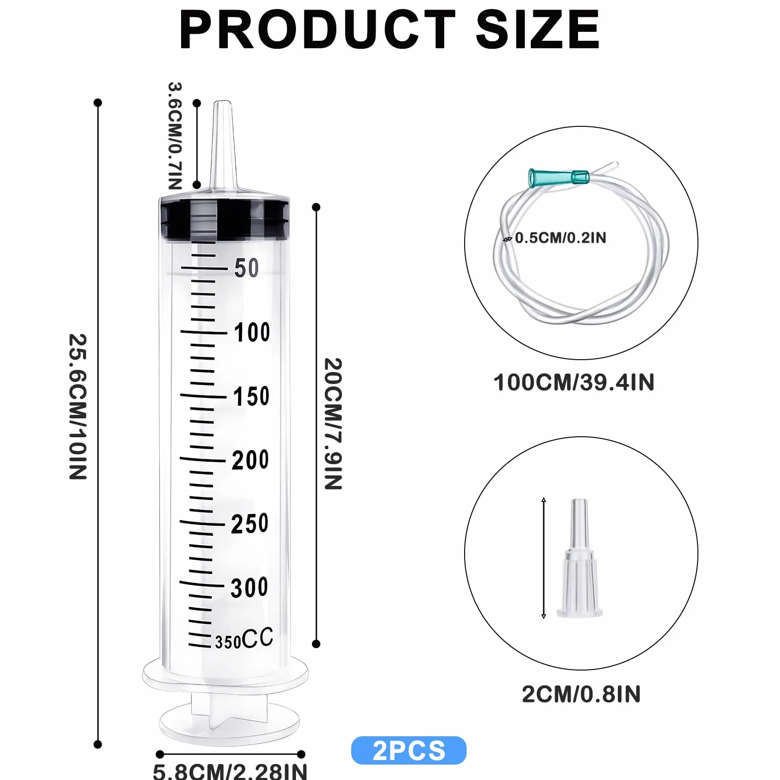 Duża strzykawka 250 ml, 350 ml, 550 ml, plastikowa strzykawka z wężem, syringe do pomiaru płynów, strzykawka dozująca dla przemysłu, indywidualnie uszczelniona strzykawka, plastikowa strzykawka do