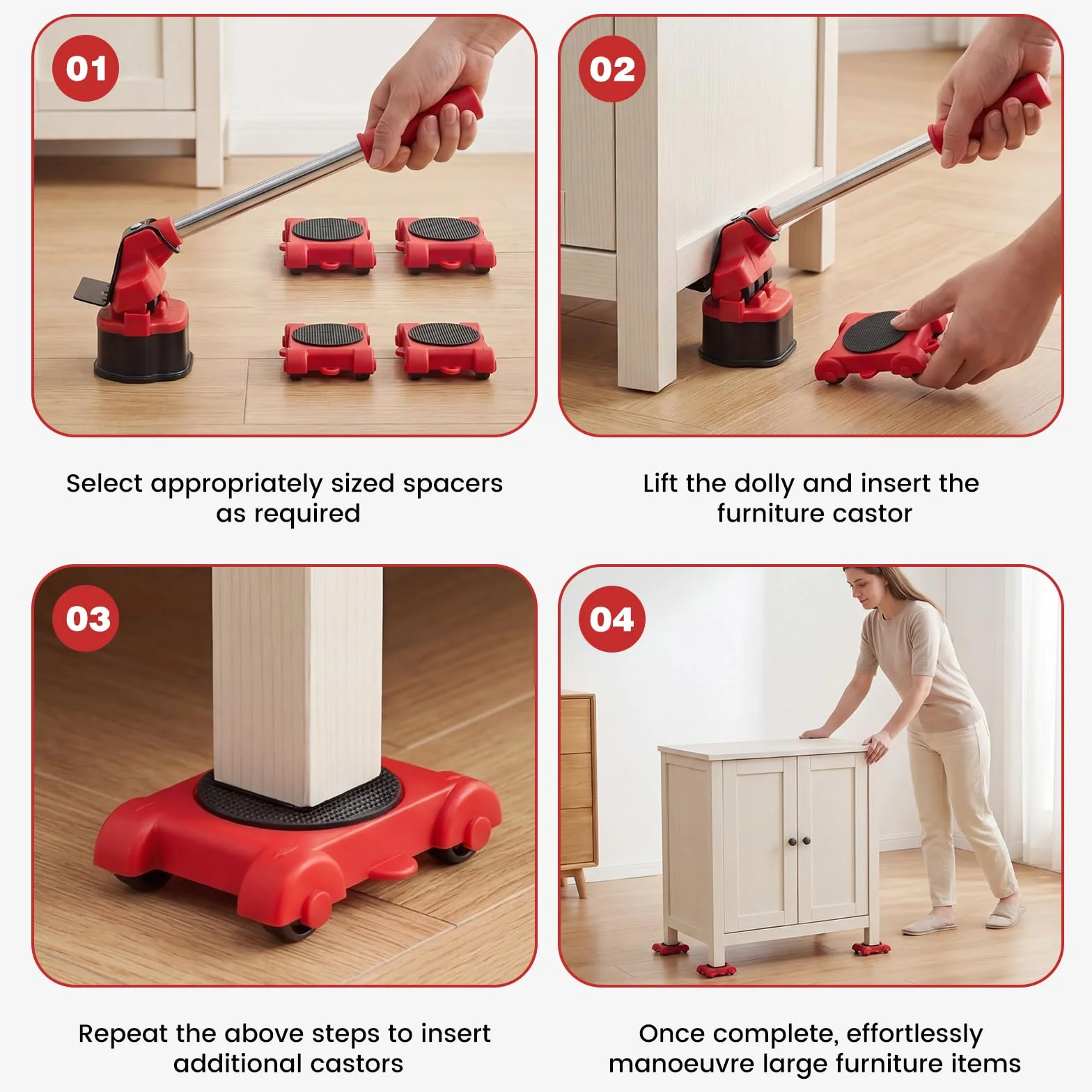 Mover ciężki mebel, podnośnik do ciężkich mebli z 4 suwakami i podnośnikiem, zestaw kółek do przenoszenia mebli do sofy, chłodnicy, fortepianu, lodówki, sofy