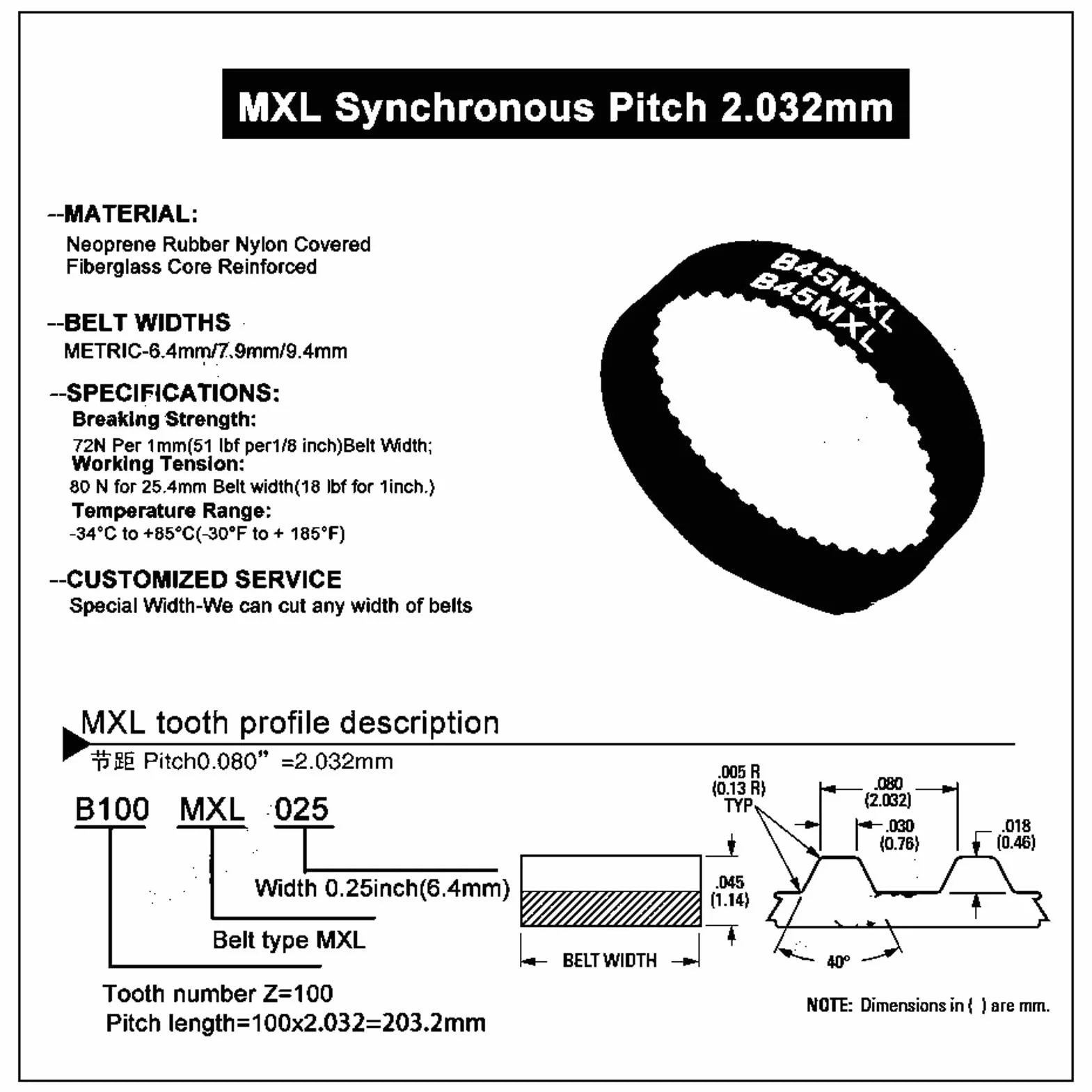 B76MXL B77MXL B78MXL B80MXL pas synchroniczny, szerokość 6/10 mm, 61/61,4/62/64 MXL pas rozrządu (długość: B78MXL Zęby 78, Szerokość: Szerokość 20 mm)