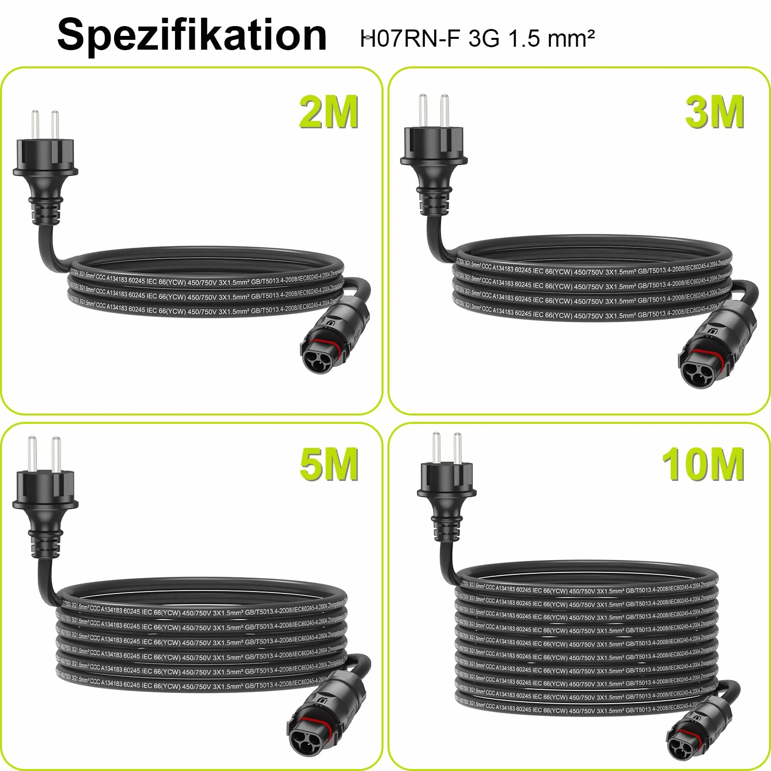 LY01 Kabel 2/3/5/10M, LY01 do adaptera Schuko, LY-01 gniazdo na wtyczkę Schuko AC, kabel do gniazdka solarnego PV dla mikroinwertera Deye SUN-M50/80/100/160/200-G4-EU-Q0 (2 metry)