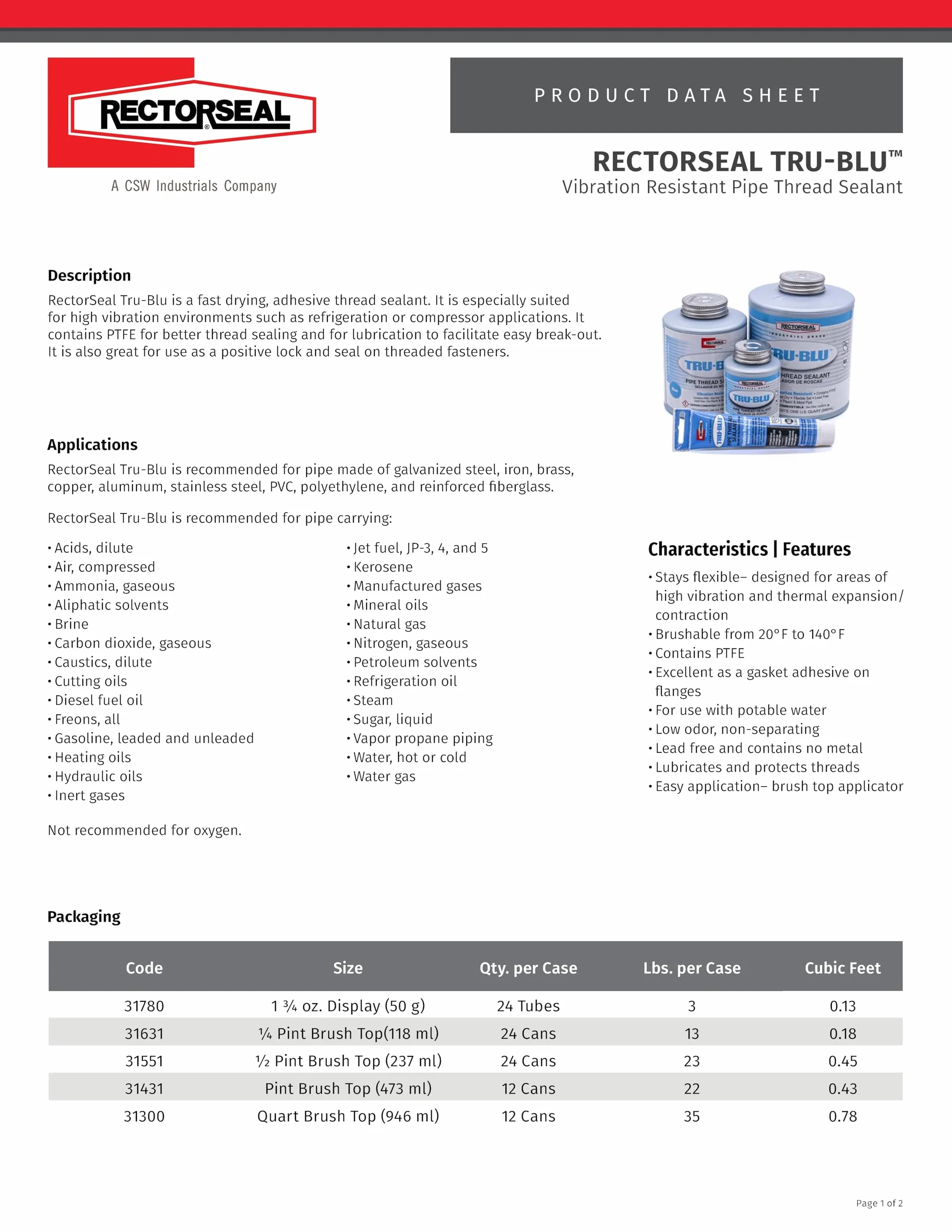 Rectorseal 31551 1/2 kufel szczotki Top Tru-Blu Uszczelniacz do gwintów rurowych