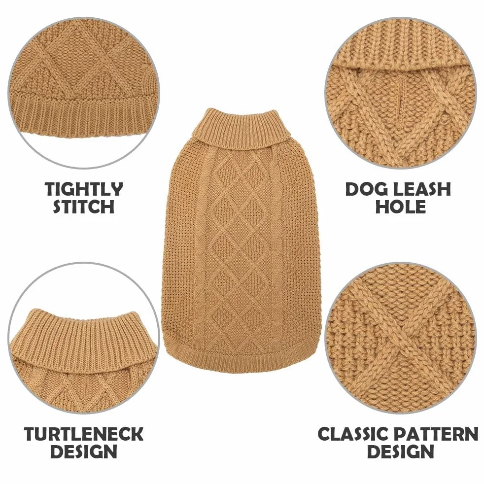 Mihachi Sweter dla psa z golfem, sweter dla psa, płaszcz zimowy, odzież klasyczna, dzianinowa odzież z otworem na smycz, na zimną pogodę