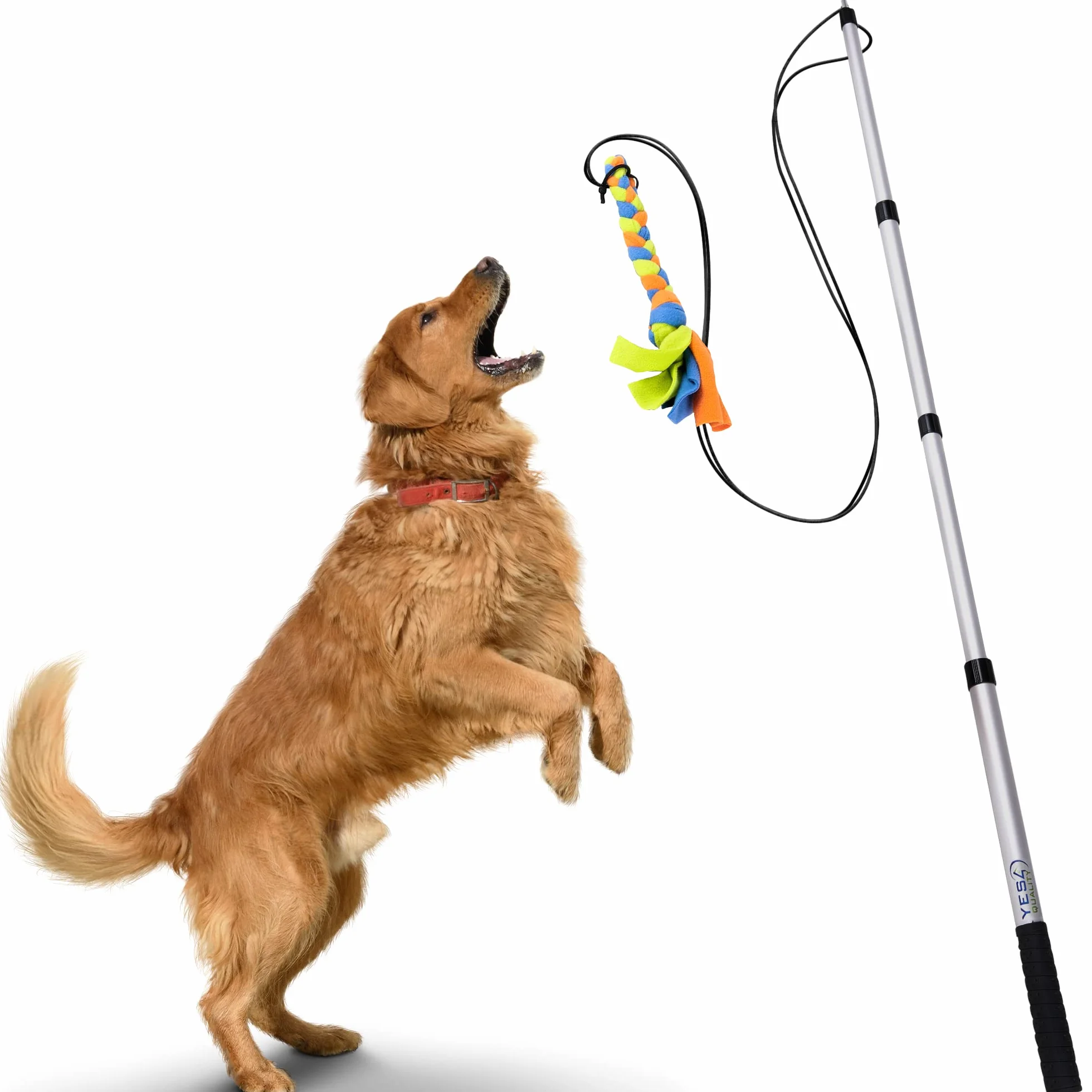 Flirt Pole for Dogs w/ Safe & Strong Non-Bungee Cord, Telescopic Lure Stick for Dogs of Any Size, Dog Toy for Training & Exercise by Yes4Quality