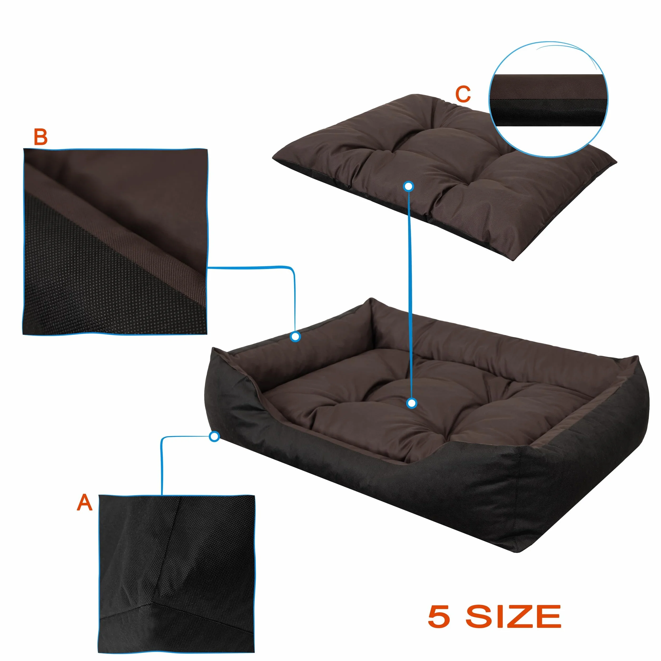 PillowPrim Legowisko dla Psa i Kota - Przytulna Poduszka dla Bardzo Dużych Psów - Podwyższone Krawędzie, Łatwe do Czyszczenia, XXL, 125 x 98 cm, Brązowe