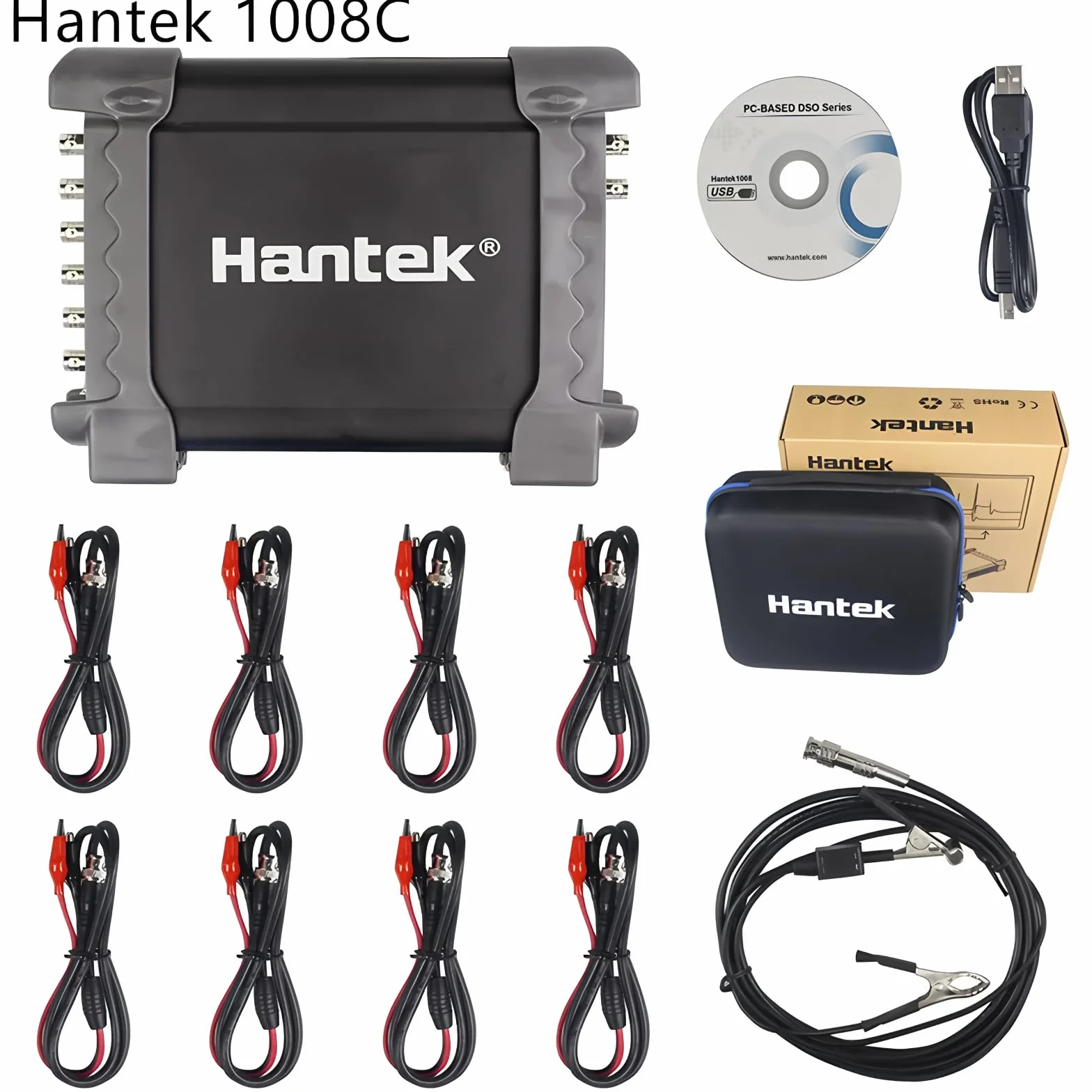 Hantek 1008C+ 8CH Automobilowy Diagnostyczny PC Oscyloskop 2,4 MSa / s USB 2.0 Pasmo 100 tys Program Generator