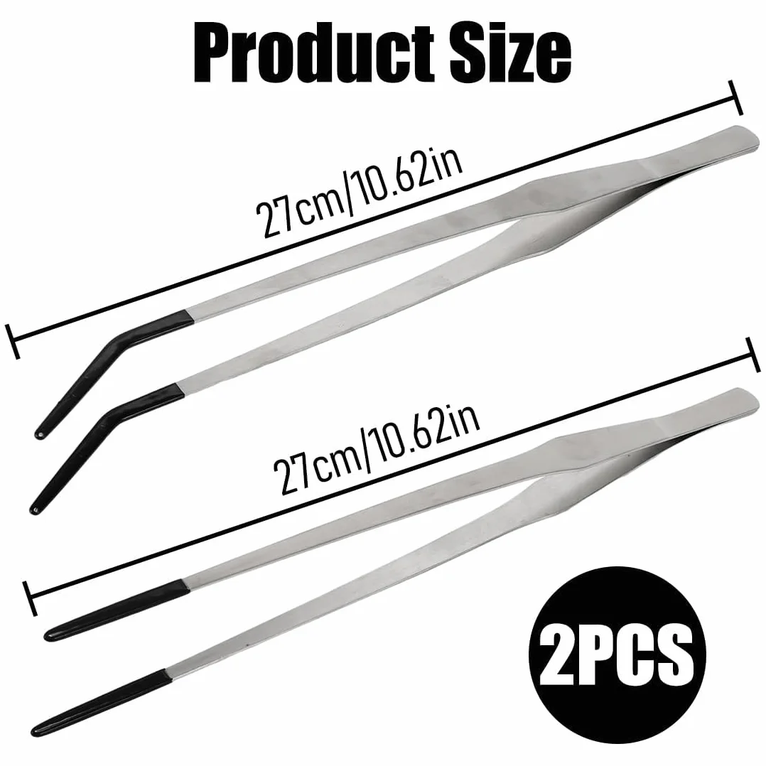 Zestaw Aquascaping Aquascaping, 2 sztuki, długa pęseta ze stali nierdzewnej, szczypce do karmy ziemia/wygięta, do roślin wodnych, gadów, 27 cm