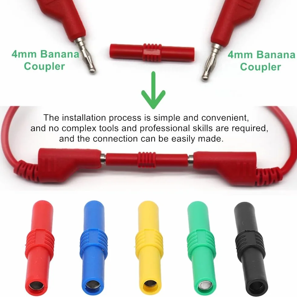 Izolowany łącznik Wtyku Bananowego, 4mm żeńskie do żeńskiego Gniazda Bananowe Złącza Jack Wtyki Bananowe Lutowane do Multimetru Przewody Pomiarowe Końce Sondy Adaptery (5 kolorów)