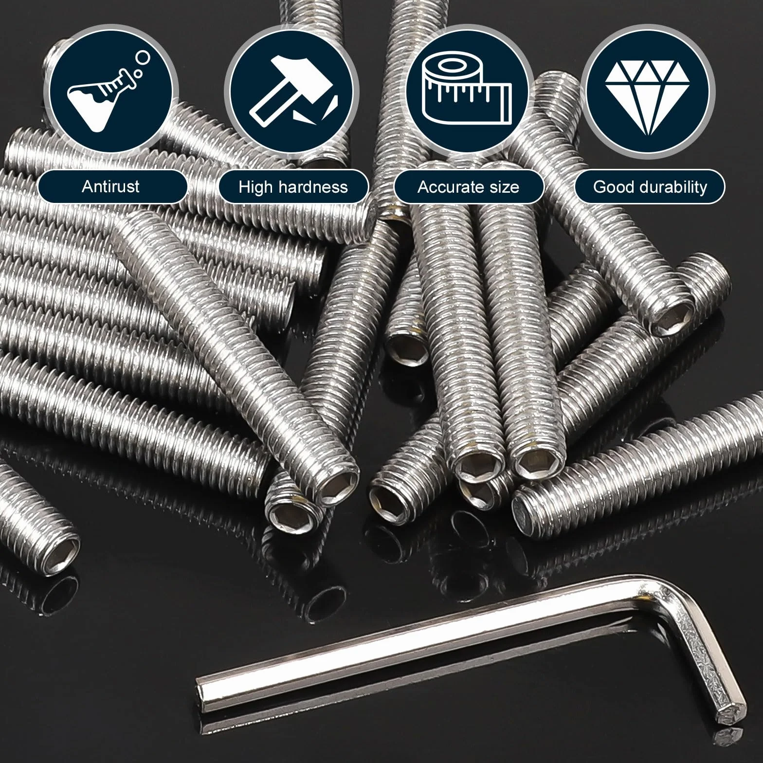 Pręt gwintowany M8 x 40 mm ze stali nierdzewnej, pręty gwintowane z kluczem imbusowym, DIN 975, pręt gwintowany do montażu mebli i produkcji przemysłowej