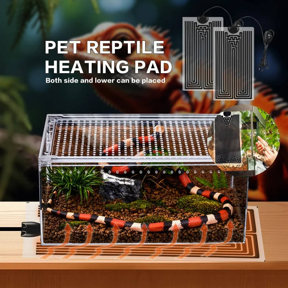 2 maty grzewcze do terrarium, mata grzewcza 14 W z termostatem z regulacją temperatury, regulowana poduszka grzewcza dla gadów, węży, jaszczurek, poduszka grzewcza do akwarium (28 x 15 cm)