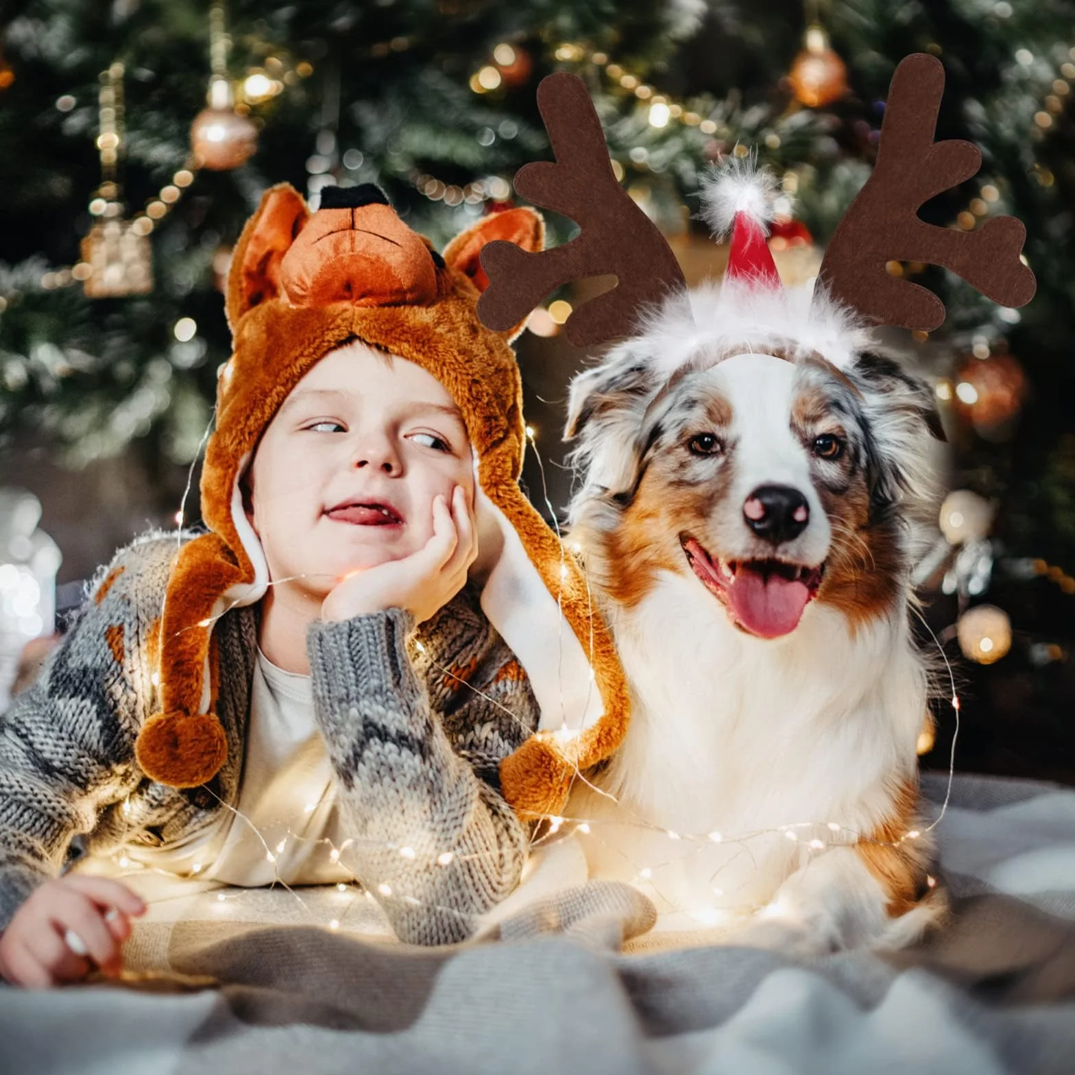 Opaska na głowę dla zwierząt domowych, kostium poroża renifera, regulowana opaska z czapką bożonarodzeniową