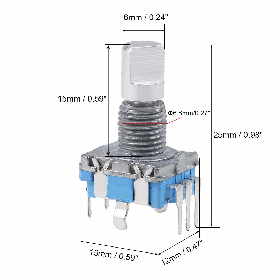 sourcing map Enkoder obrotowy 360 stopni Przełącznik kodu Potencjometr cyfrowy EC11 7-pinowy 15mm D-Shaft 2szt