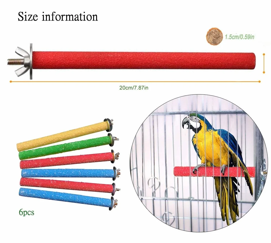 Stojak na papugę, okonie, klatka dla ptaków, okonie, zabawka, kolorowe łapy, akcesoria do papug, Conures Kakatiels, 6 szt