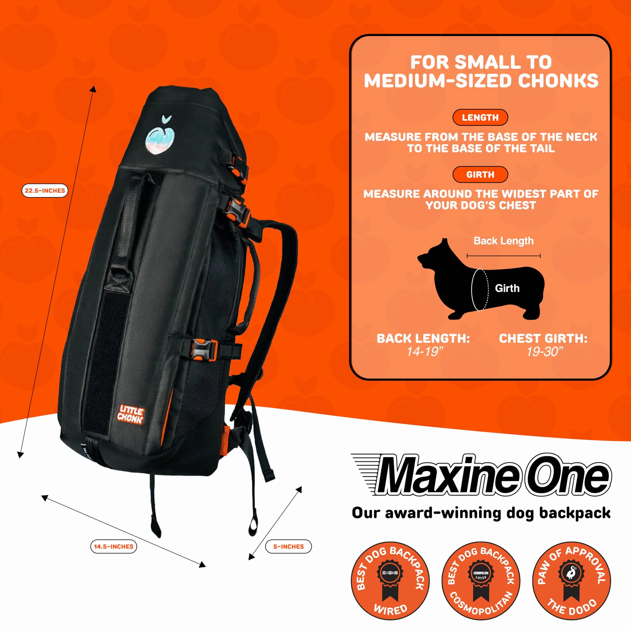 Maxine One Dog Backpack Carrier firmy LITTLE CHONK, regulowana torba skierowana z przodu do podróży lub wędrówek, stworzony dla zwierząt domowych o wadze do 22,7 kg, czarny