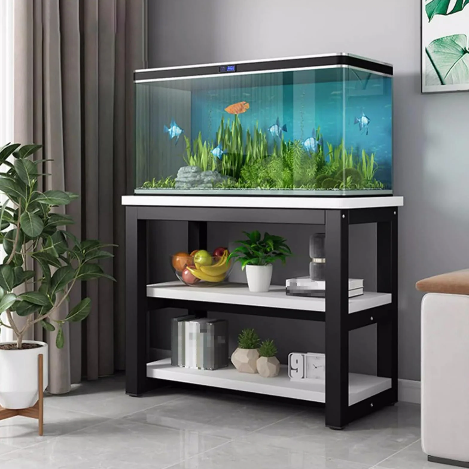 3-poziomowy stojak do akwarium z otwartymi półkami do przechowywania, metalowa rama na akcesoria do akwarium i terrarium dla gadów