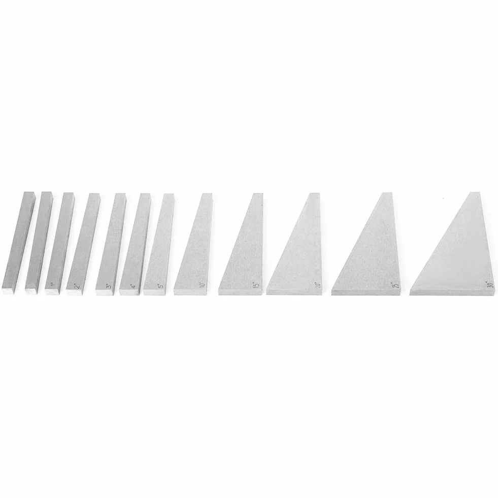 Zestaw bloków pomiarowych, 12 szt. precyzyjny blok kątowy wysoka dokładność mechanik tokarka zestaw bloków pomiarowych 1/4°, 1/2°, 1°, 2°, 3°, 4°, 5°, 10°, 15°, 20°, 25°, 30° (12 szt.)