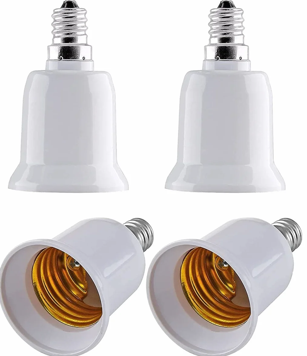 LATRAT 4 szt. Konwerter adaptera E14 na E27, konwerter oprawki lampy LED, żarówki i lampy CFL, adapter uchwytu lampy E14 do E27 mały do dużego białego przewodu 4