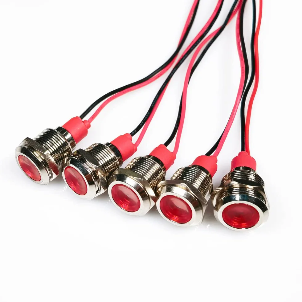 Gebildet 5 Sztuk Metalowy Wskaźnik Świetlny LED 12mm AC/DC 12-24V Wodoodporna Lampka Sygnalizacyjna Czerwony
