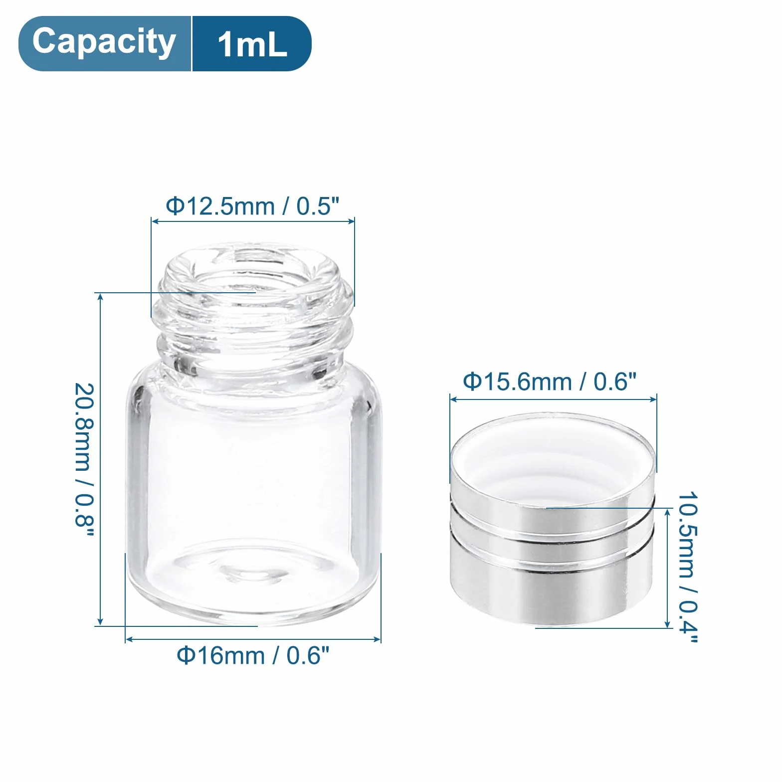 PATIKIL Małe szklane butelki 1 ml 20 szt. Mini przezroczyste słoiki z aluminiową zakrętką