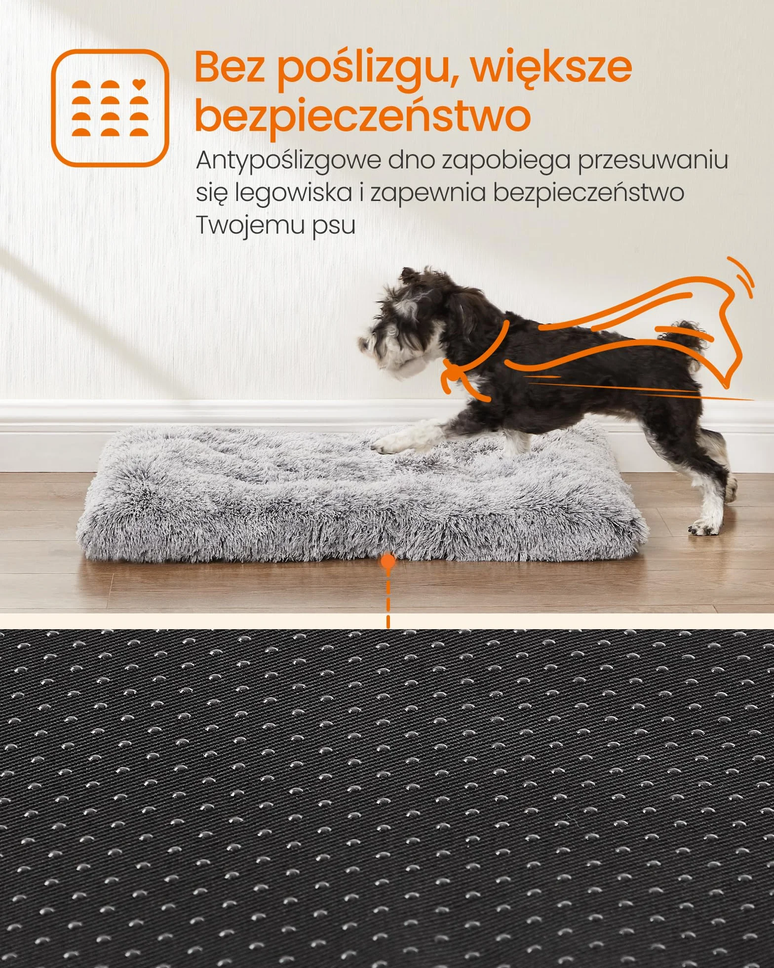 FEANDREA Legowisko dla psa, poduszka dla psa, długi plusz, 80 x 50 cm, miękka wyściółka, można prać w pralce, wielofunkcyjny, przenośny, jasnoszary PGW201G01