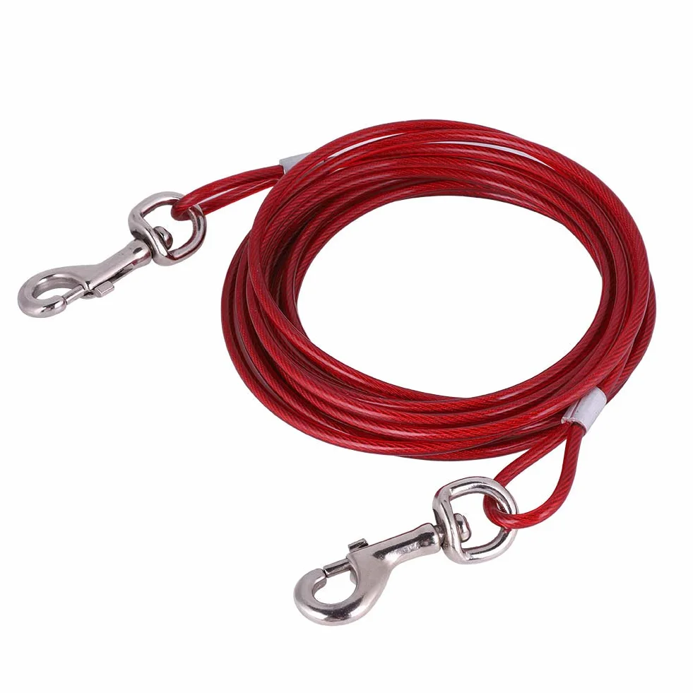 Drut stalowy, psy domowe mocuje kabel stalowy smycz do mocowania drutu stalowego metalowa smycz na boisku kempingowym (czerwony)