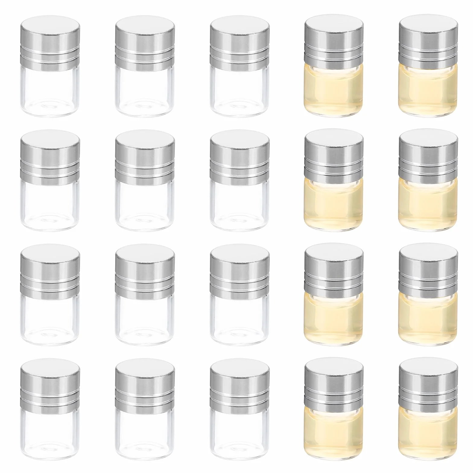 PATIKIL Małe szklane butelki 1 ml 20 szt. Mini przezroczyste słoiki z aluminiową zakrętką