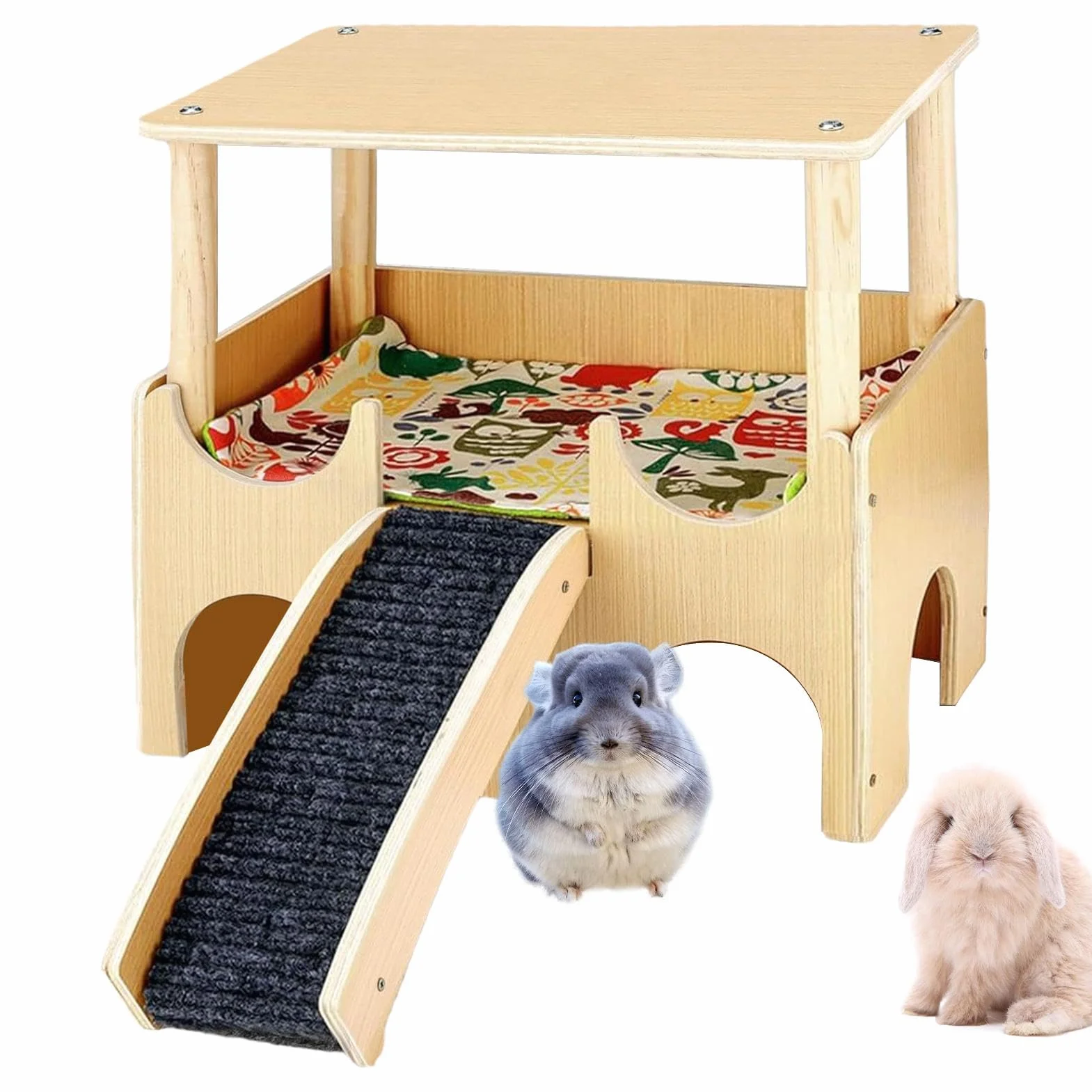 Dom Mały Animal dla klatki, dekoracja domu chomika Drewniany plac zabaw z | Małe zabawki dla zwierząt schronienie z drabiną, akcesoriami w klatce szynszyli dla królików, fretek, my
