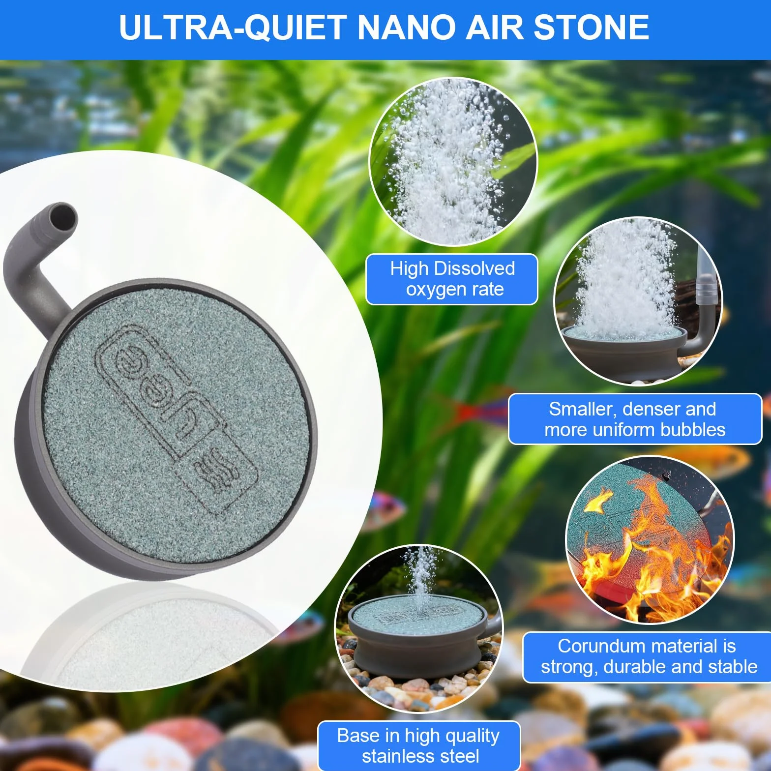 VOSSOT 38mm kamień sprudelujący do akwarium, nano kamień powietrzny do akwariów, zestaw nano kamieni powietrznych do akwarium, bardzo cichy, bezgłośny dyfuzor, nano pęcherzykowy kamień dla stawów