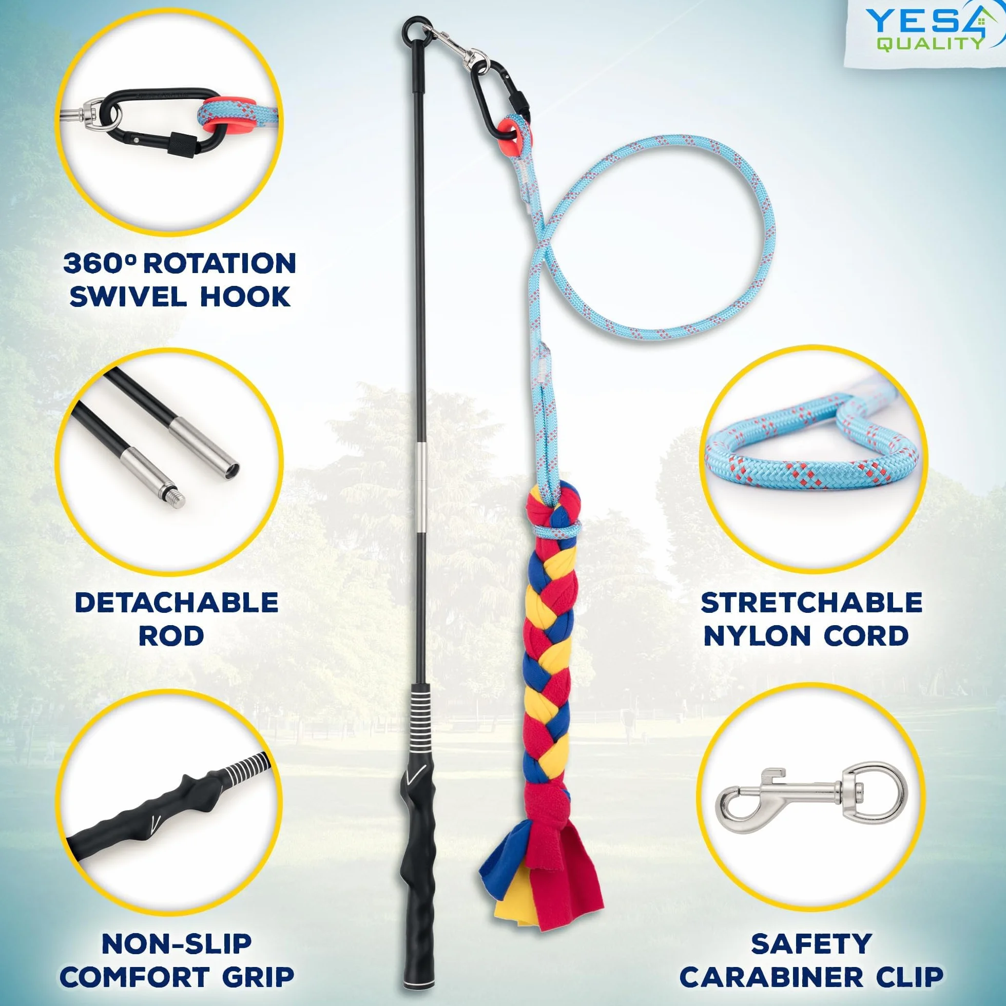 Flirt Pole for Dogs w/Safe & Strong Nylon Rope, Heavy-Duty Lure Stick for Dogs of Any Size, Dog Toy for Obedience Training & Exercise by Yes4Quality
