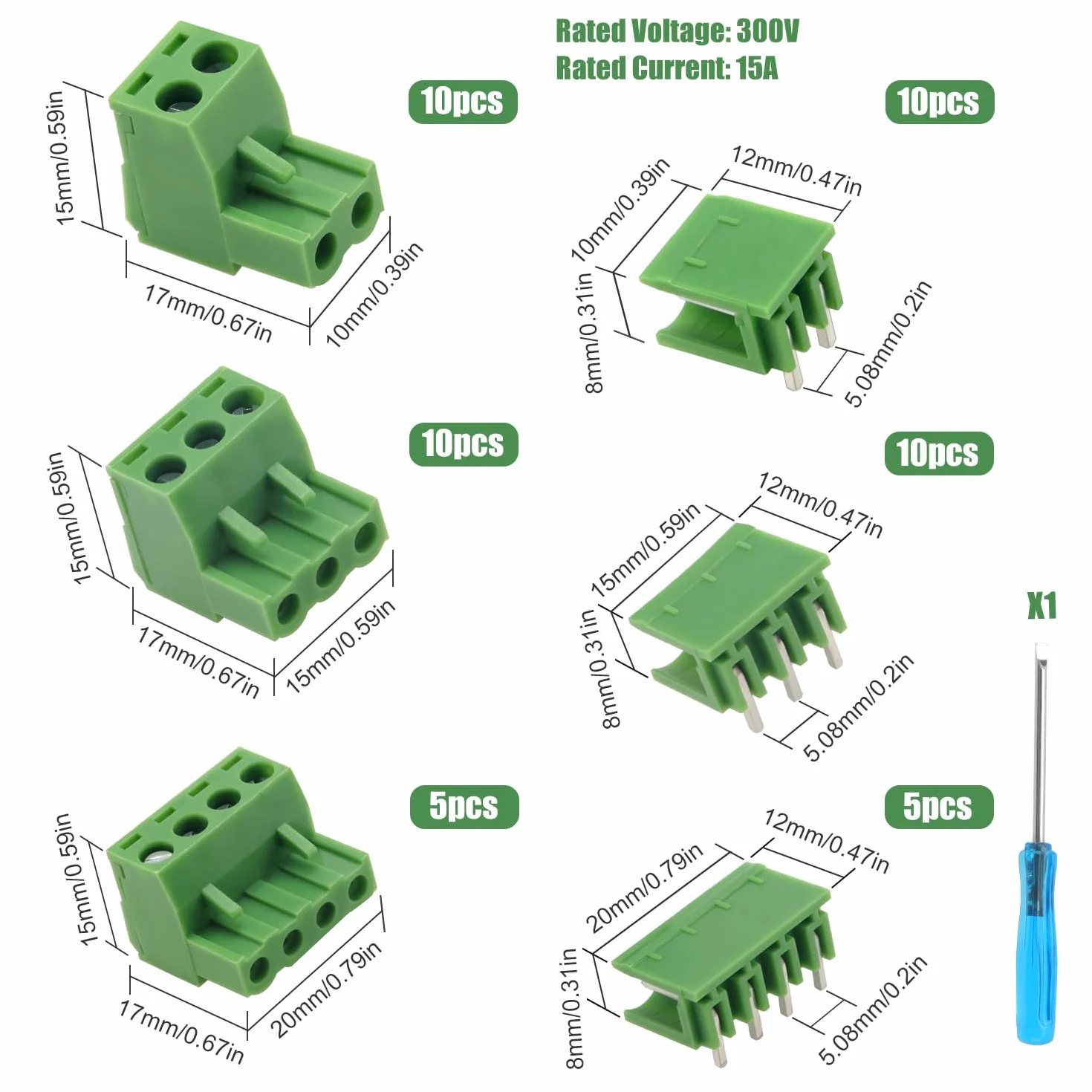 YIXISI 25 par Złączy Śrubowych do Montażu na Płytce Drukowanej, 5.08 mm 2-Pinowe / 3-Pinowe / 4-Pinowe Złącze Bloku Zacisków PCB, Złącze Bloku Zacisków Śrubowych, do PCB (Kąt Prosty)