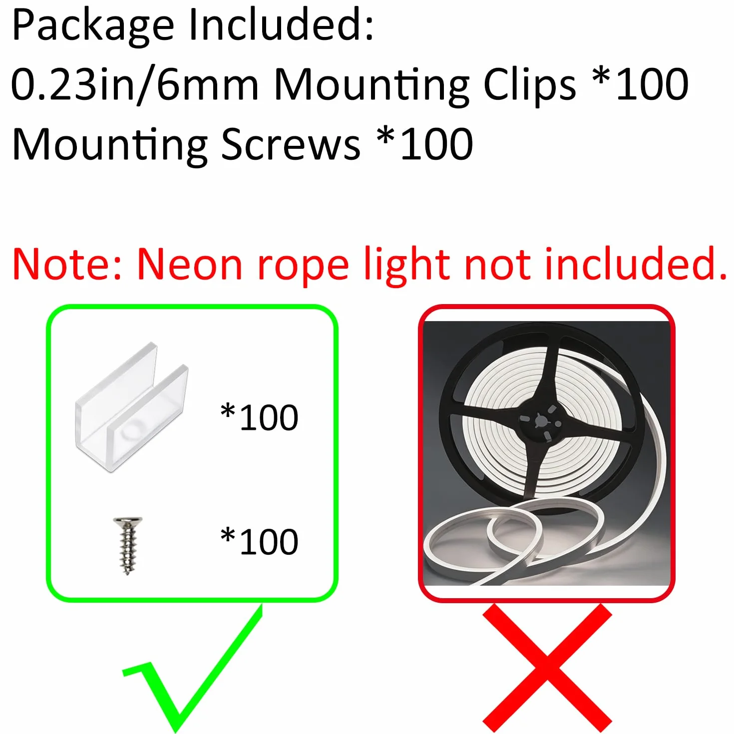 Wsporniki montażowe do lamp neonowych, 100 szt., klipsy mocujące, akcesoria do 6 x 12 mm, silikonowe taśmy LED Flex Strip Lighting, DIY (100 śrub, 100 klipsów)
