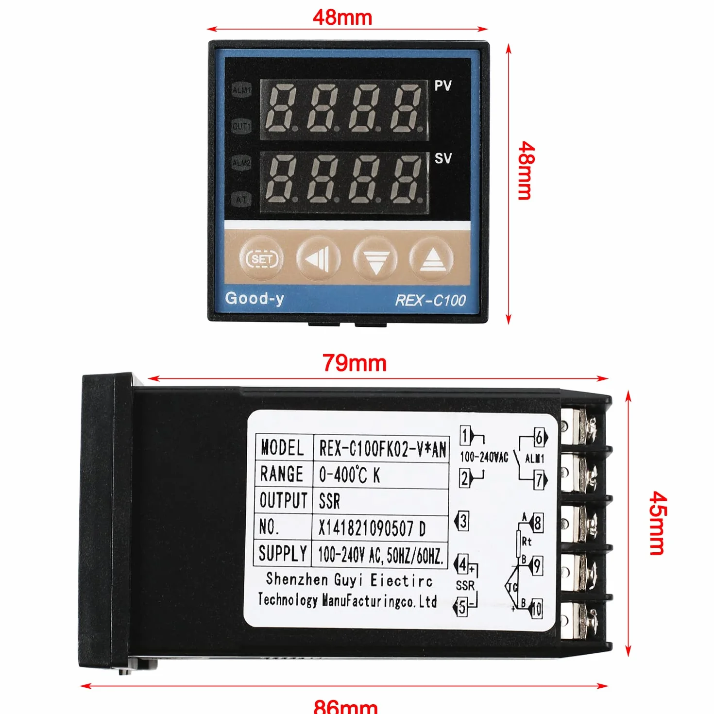 Zestaw cyfrowy regulator temperatury REX-C100 LED PID, termostat z termoparą typu K, przekaźnik wejściowy czujnika, wyjście SSR (0-400 ℃)