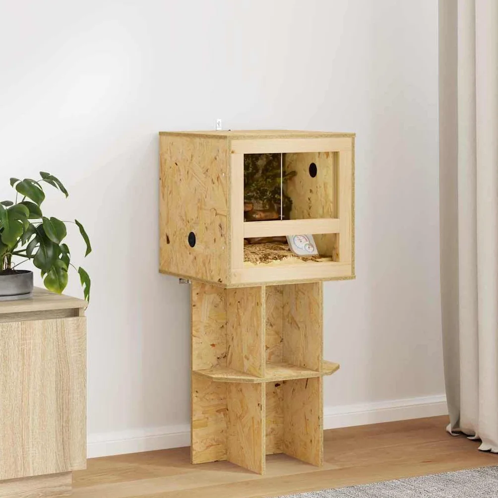 Terrarium Brązowe OSB 40 x 40 x 90 cm, domek dla gadów ze szklanym oknem, wiwarium i paludarium dla płazów, terrarium pustynnego i terrarium lasów deszczowych, wszechstronne siedlisko z