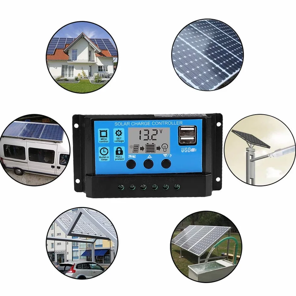 Controlador de carga solar PWM 30A 12V 24V automático