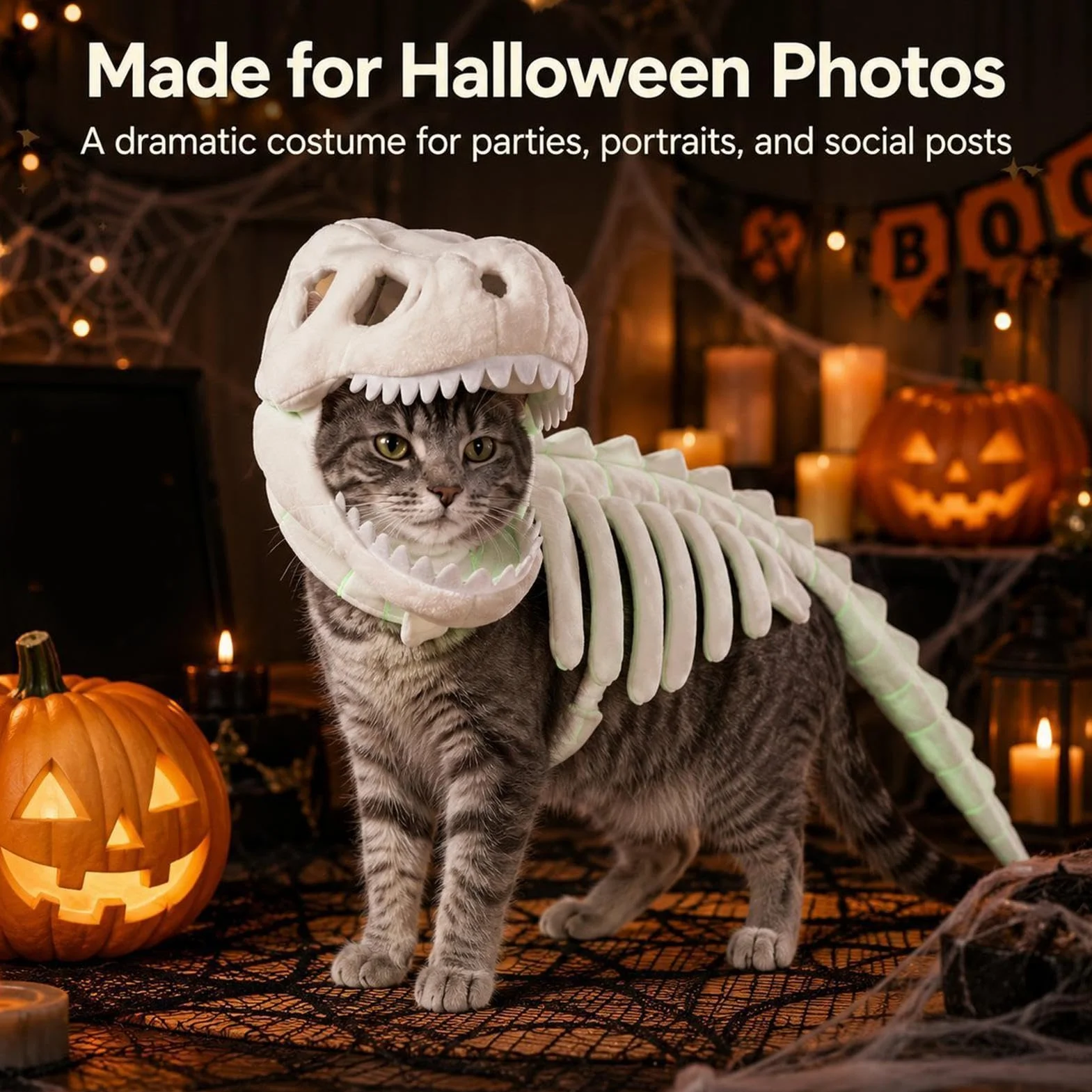 Kostium Dinozaura Szkielet Dla Kotów Świecące Halloweenowe Stroje Dla | Halloweenowy Kostium Szkieletu Dinozaura Szczeniaka Do Domu Mieszkania Sypialni Spotkań Przyjaciół