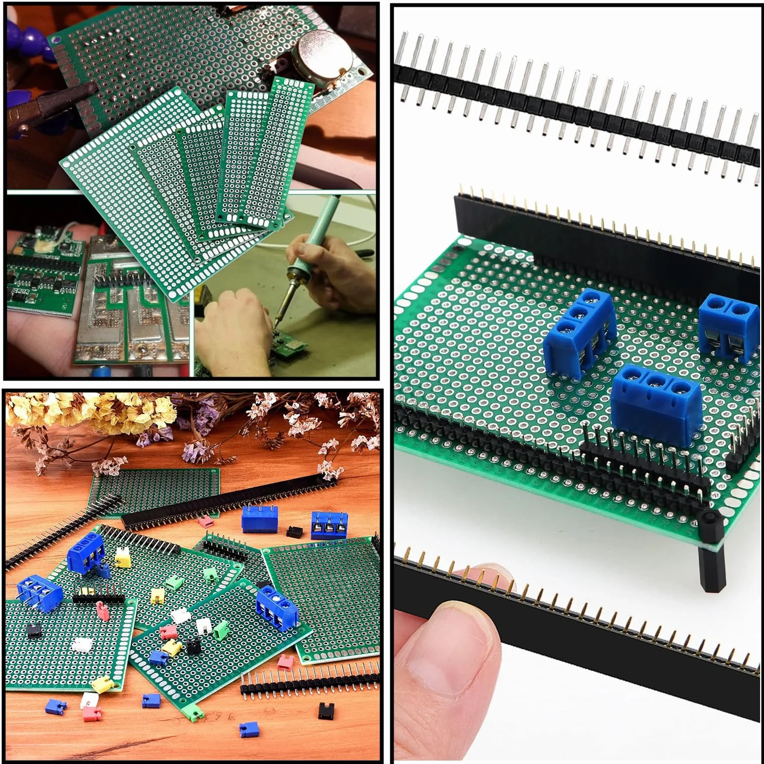 HUAZIZ 68 sztuk PCB Board Kits, 16 sztuk dwustronnych kart prototypowych płytek drukowanych, 16 sztuk męskich i żeńskich 40 pinów, 16 sztuk zacisków śrubowych 2P/3P, 20 sztuk nylonowych kolumn