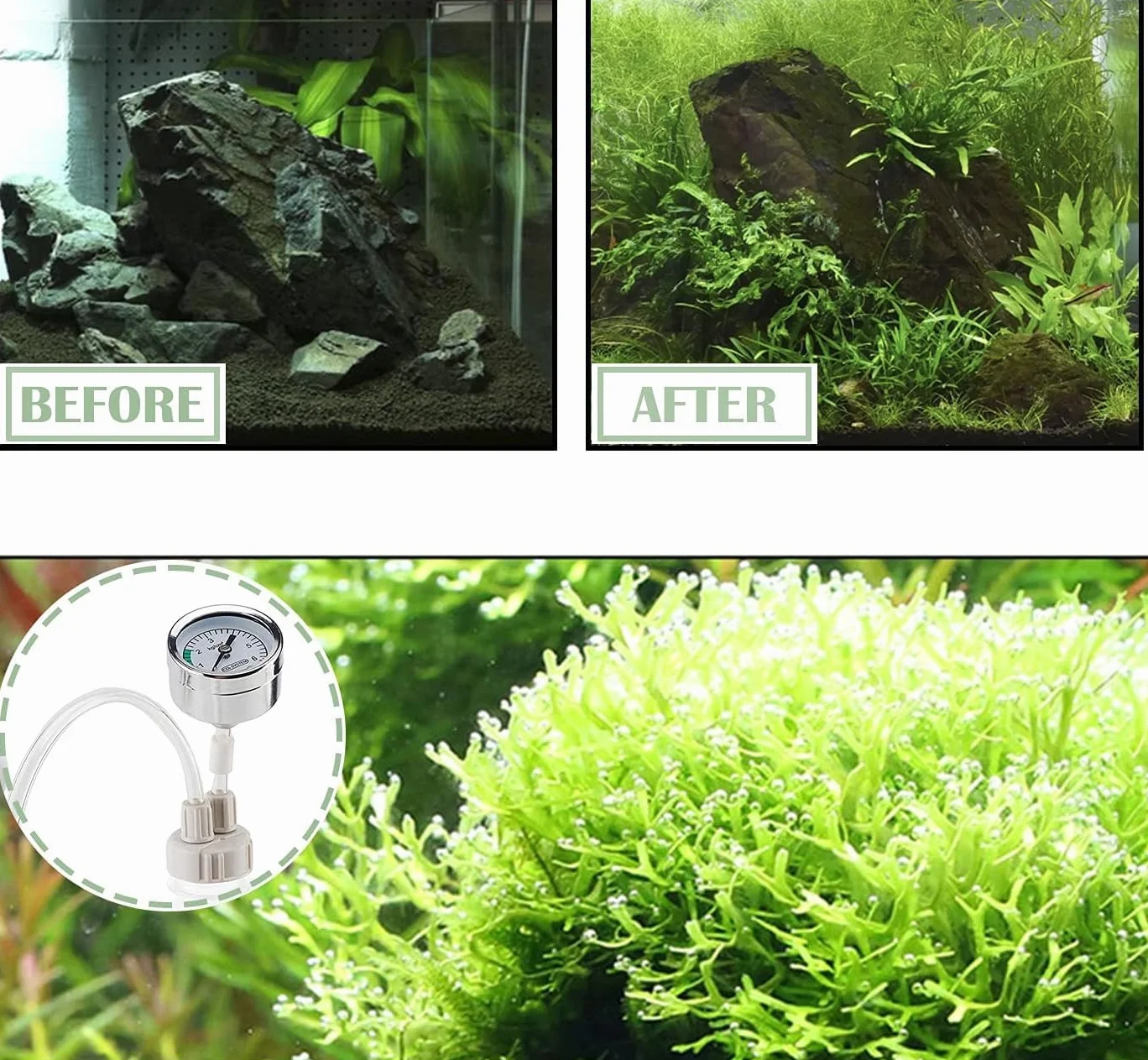 Zestaw do Akwarium CO2, Zestaw do Generatora CO2 z Manometrem, DIY Akwarium Obsadzone Zbiornikiem System CO2 Pro Tube Manometr Zestaw Zakrętek do Butelek