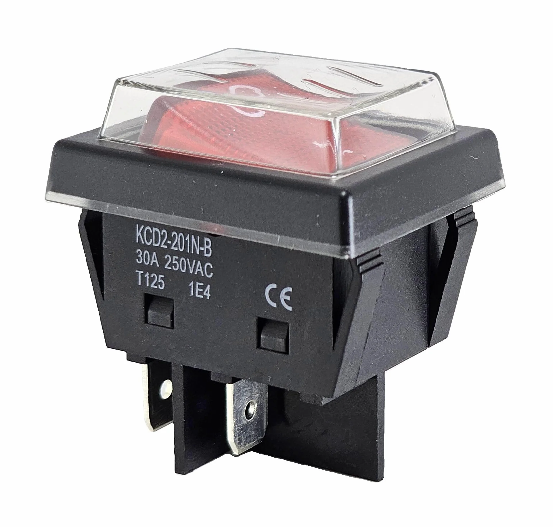 Przełącznik kołyskowy czerwony wodoszczelny 30 A 250V 4 piny 30x22 mm podświetlany