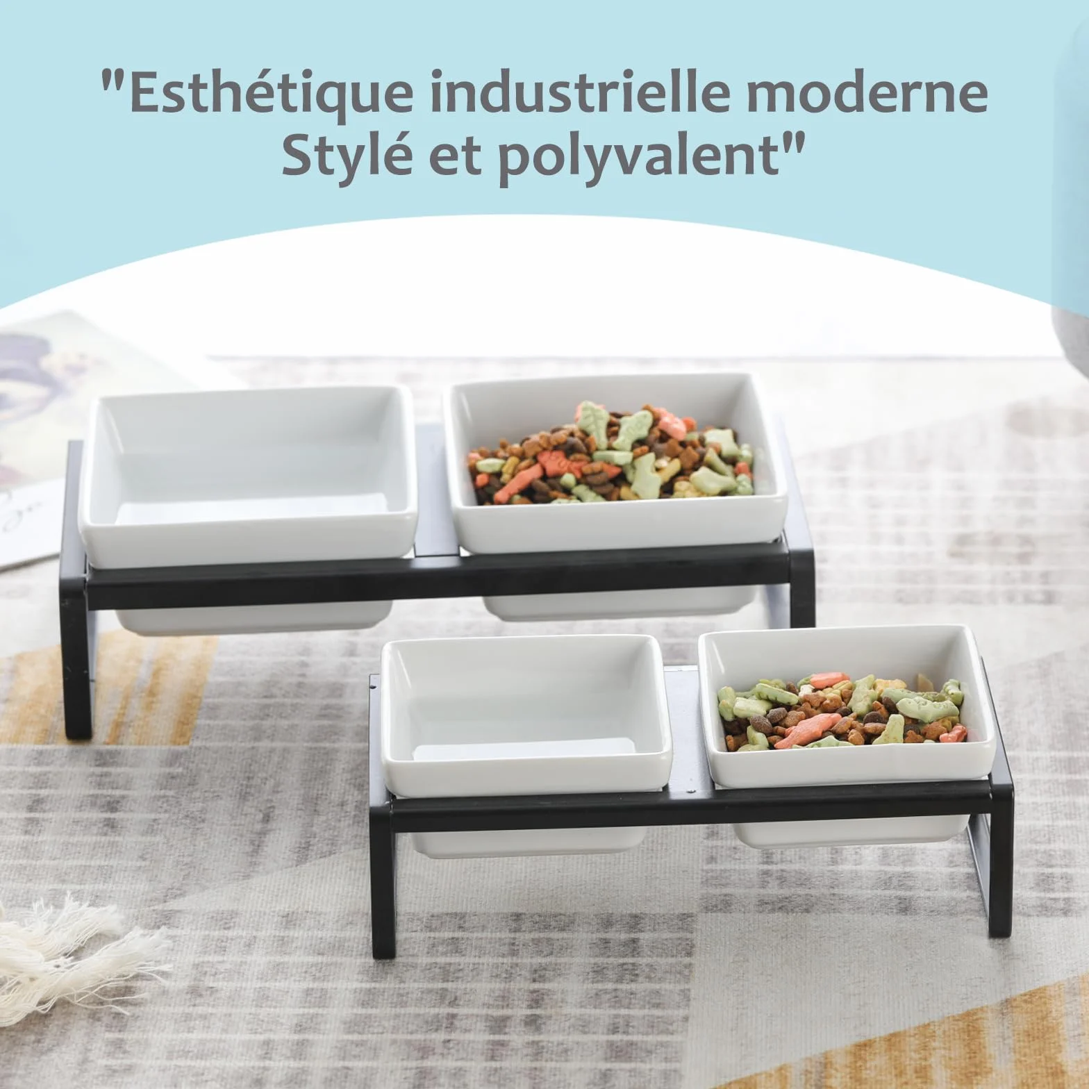 Miska kota z podwyższoną miską kota z kotem - miska dla kota i szczeniaka - podwójne miski ceramiczne przeciw wymiotom i łatwe do czyszczenia 2×280 ml
