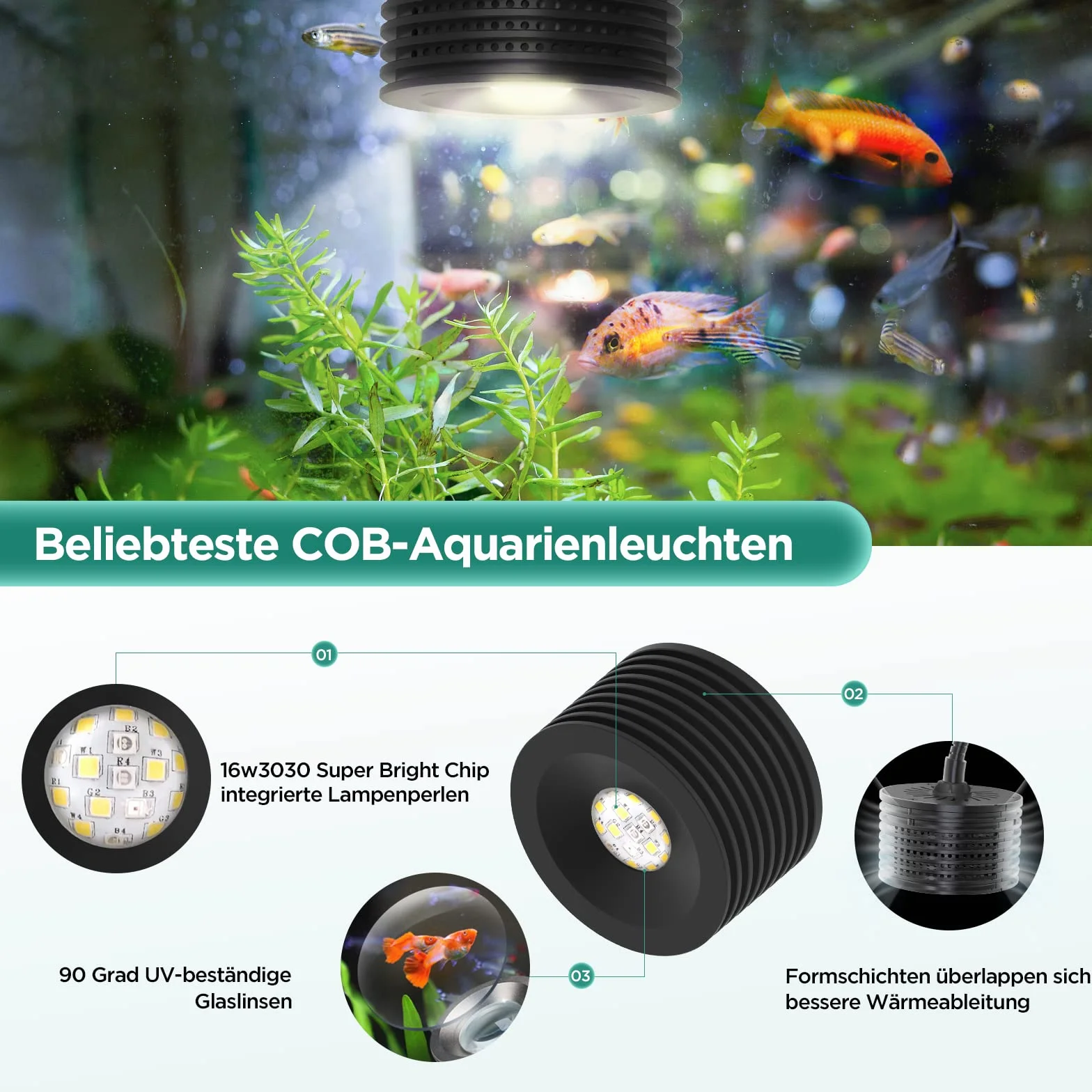 Lominie Oświetlenie akwarium, nano 6500 K, ściemniana lampa basenowa z łabędzią szyją, pełne spektrum, wielofunkcyjna lampa zaciskowa LED, do akwarium słodkowodnego